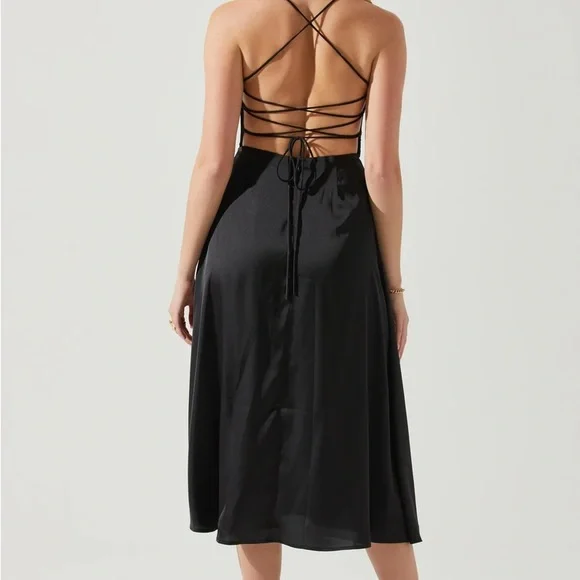 NWT ASTR brand black Gala Bustier Cross Strap Midi Dress - Picture 2 of 7